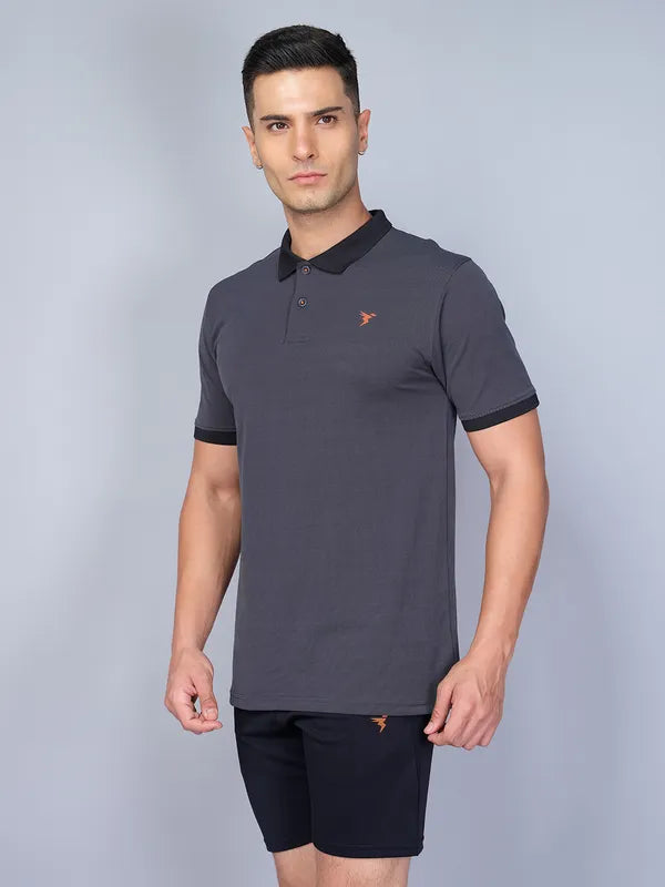 Men Solid Slim Fit Polo T-shirt with ELASTO PLUS