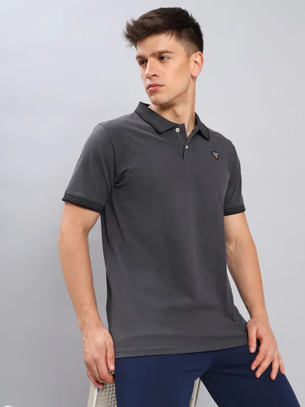 Men Solid Slim Fit Polo T-shirt with ELASTO PLUS