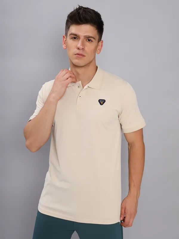 Men Solid Slim Fit Polo T-shirt with ELASTO PLUS