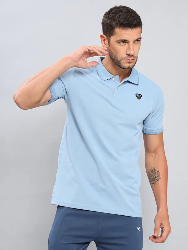 Men Solid Slim Fit Polo T-shirt with ELASTO PLUS