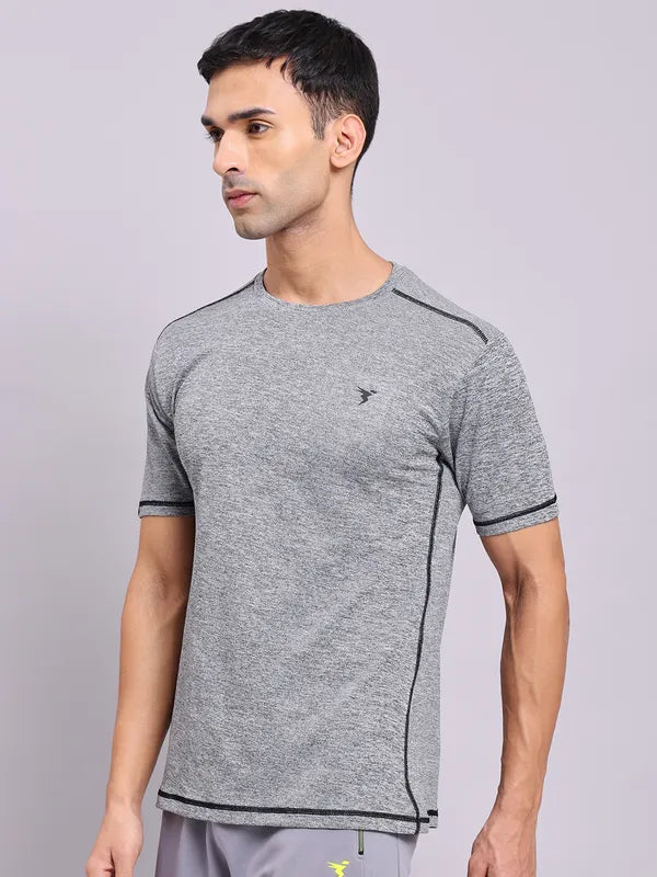 Men Solid Slim Fit Crew Neck T-shirt with DOUBLE COOL