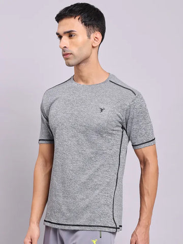 Men Solid Slim Fit Crew Neck T-shirt with DOUBLE COOL
