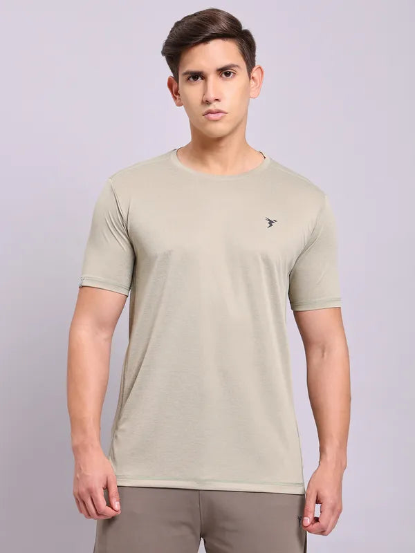 Men Solid Slim Fit Crew Neck T-shirt with DOUBLE COOL
