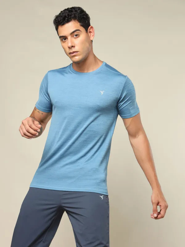 Men Solid Slim Fit Crew Neck T-shirt with DOUBLE COOL