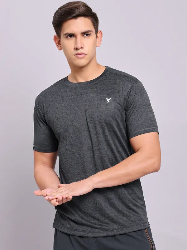 Men Solid Slim Fit Crew Neck T-shirt with DOUBLE COOL
