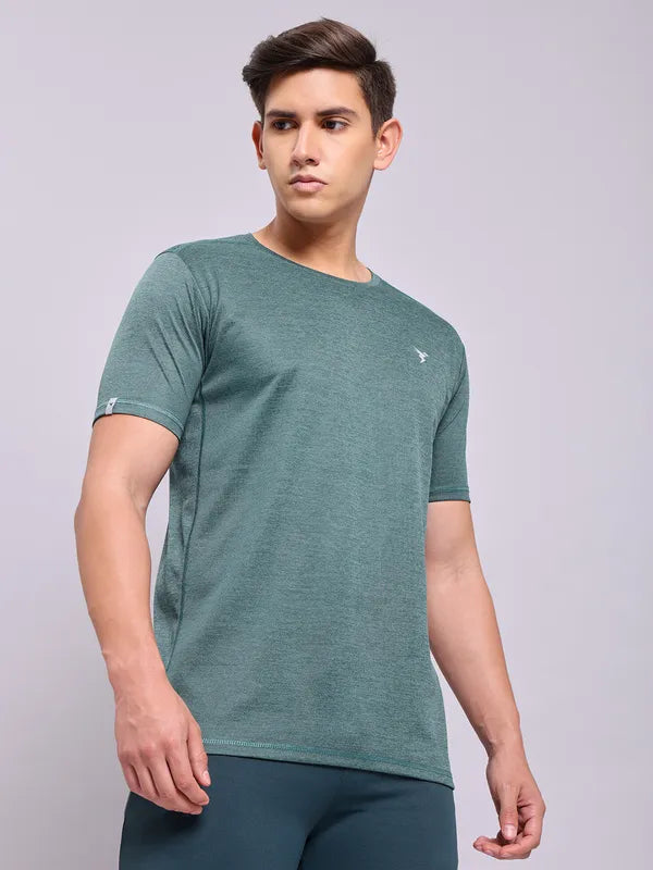 Men Solid Slim Fit Crew Neck T-shirt with DOUBLE COOL