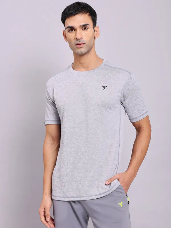 Men Solid Slim Fit Crew Neck T-shirt with DOUBLE COOL