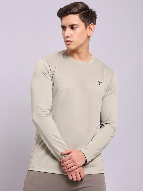 Men Melange Slim Fit Crew Neck T-shirt with DOUBLE COOL