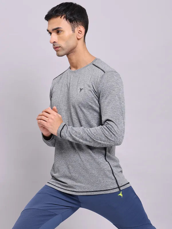 Men Melange Slim Fit Crew Neck T-shirt with DOUBLE COOL