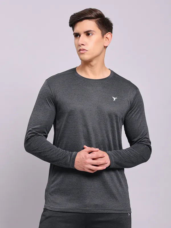 Men Melange Slim Fit Crew Neck T-shirt with DOUBLE COOL