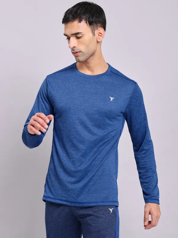 Men Melange Slim Fit Crew Neck T-shirt with DOUBLE COOL