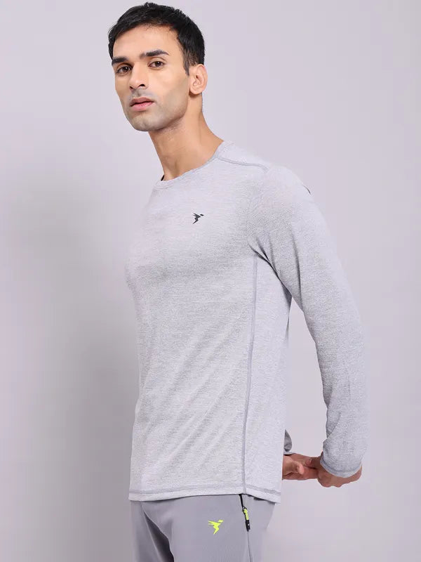 Men Melange Slim Fit Crew Neck T-shirt with DOUBLE COOL