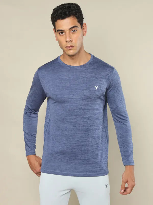 Men Melange Slim Fit Crew Neck T-shirt with DOUBLE COOL