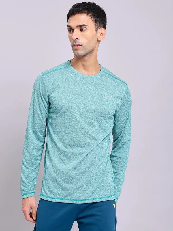 Men Melange Slim Fit Crew Neck T-shirt with DOUBLE COOL