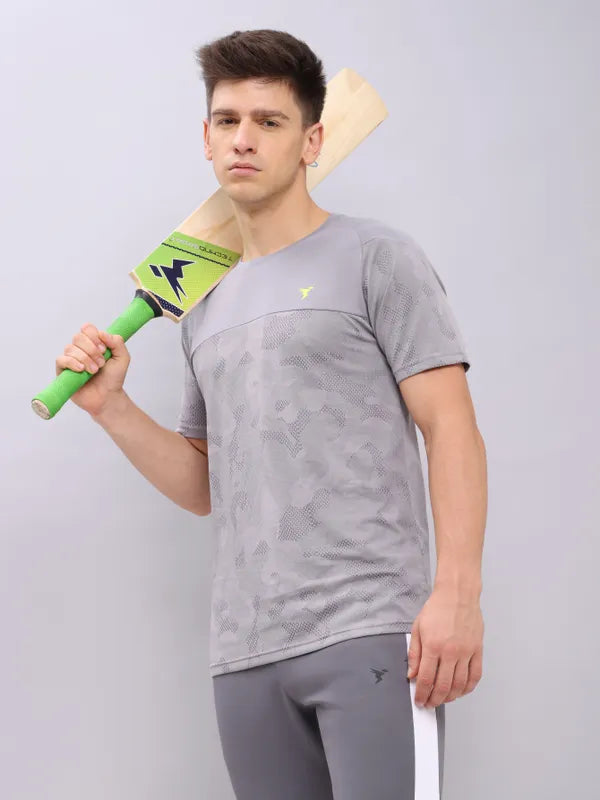 Men Jacquard Slim Fit Crew Neck T-shirt with VENTMESH
