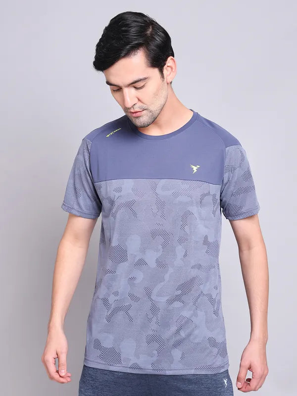 Men Jacquard Slim Fit Crew Neck T-shirt with VENTMESH