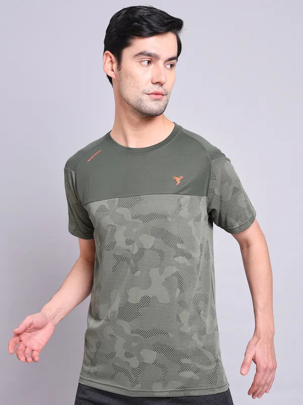 Men Jacquard Slim Fit Crew Neck T-shirt with VENTMESH