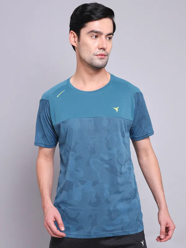 Men Jacquard Slim Fit Crew Neck T-shirt with VENTMESH