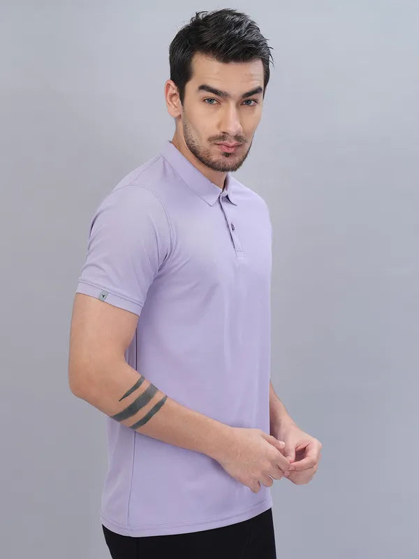 Men Solid Slim Fit Polo T-shirt with MATPIQ