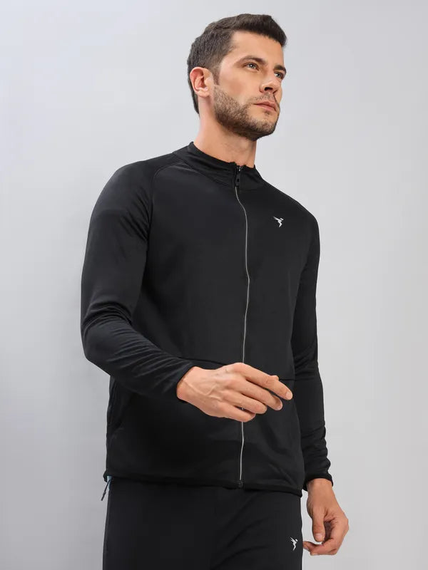 Men Solid Slim Fit Mock Neck Jacket with TECHNO DRY