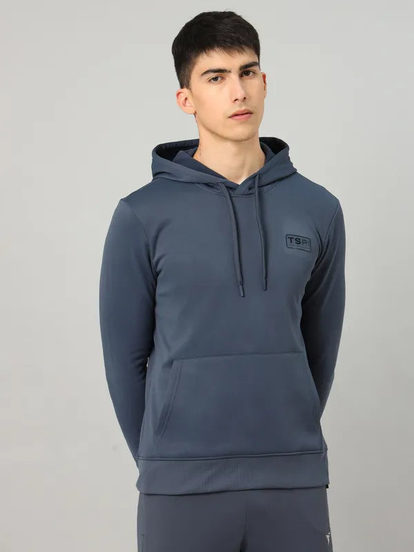 Men Solid Slim Fit Hooded Sweatshirt  with TECHNO DRY