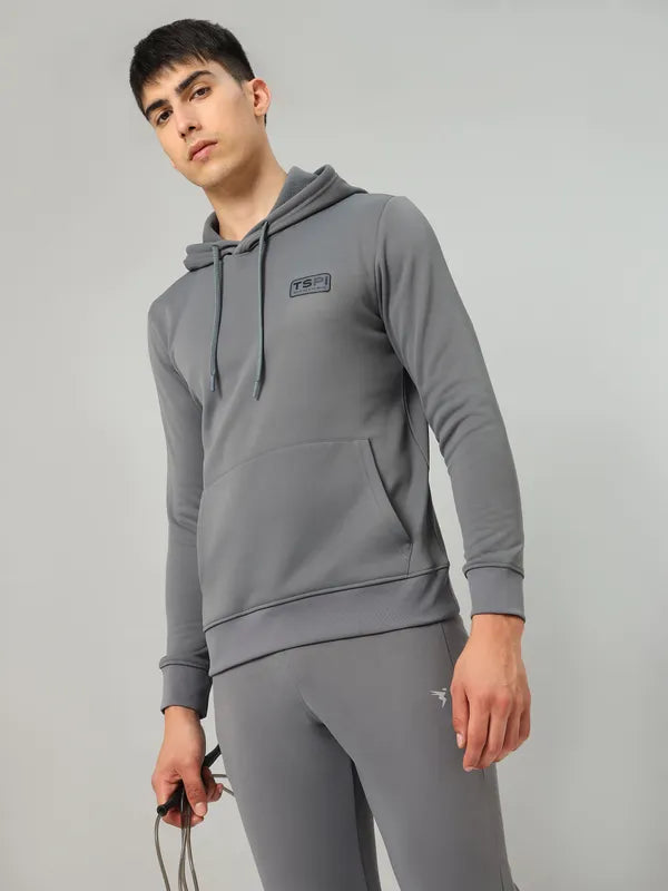 Men Solid Slim Fit Hooded Sweatshirt  with TECHNO DRY