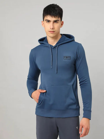 Men Solid Slim Fit Hooded Sweatshirt  with TECHNO DRY