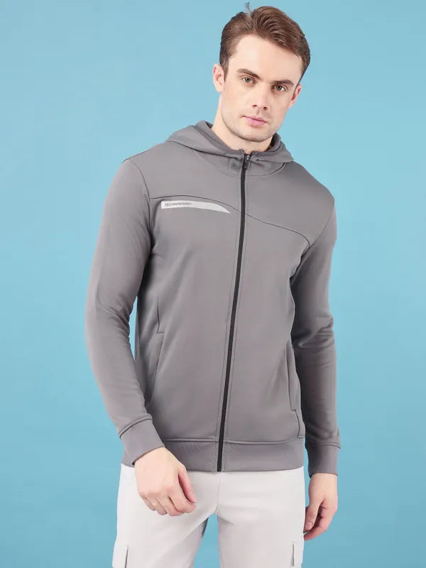 Men Solid Slim Fit Hooded Jacket with TECHNO DRY