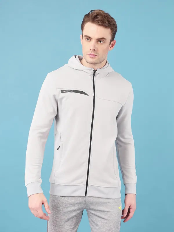 Men Solid Slim Fit Hooded Jacket with TECHNO DRY