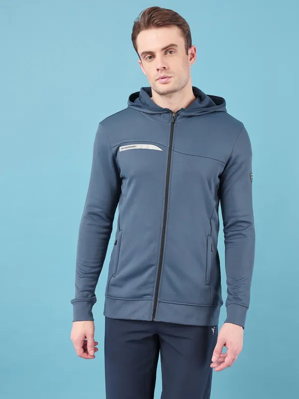 Men Solid Slim Fit Hooded Jacket with TECHNO DRY