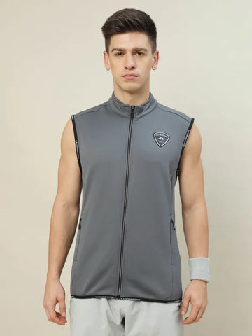 Men Solid Slim Fit Mock Neck Jacket with TECHNOLITE