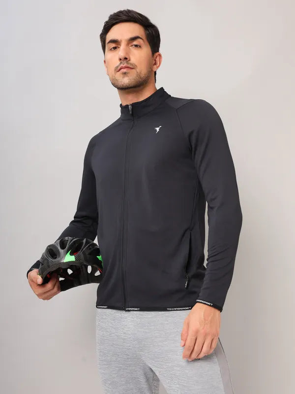 Men Solid Slim Fit Mock Neck Jacket with TECHNO DRY