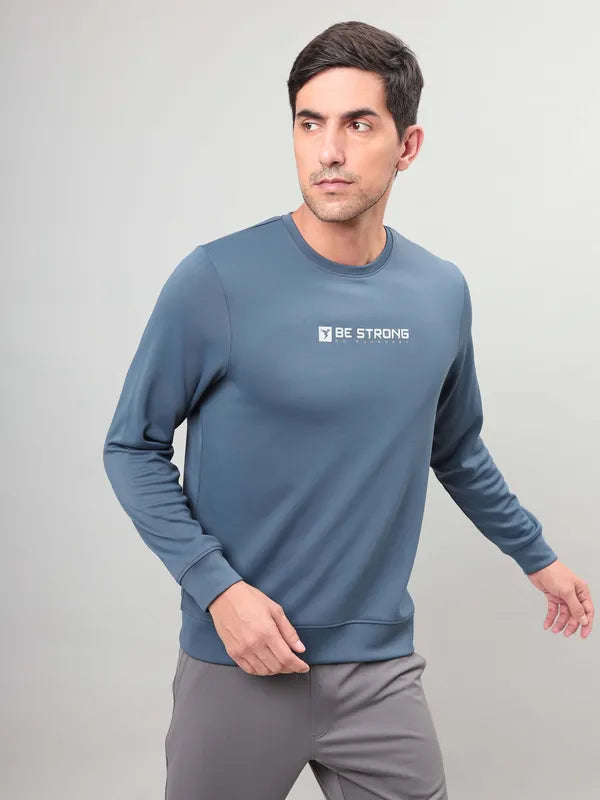 Men Printed Slim Fit Crew Neck Sweatshirt with ELASTO PLUS