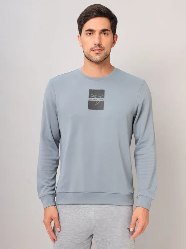 Men Printed Slim Fit Crew Neck Sweatshirt with ELASTO PLUS