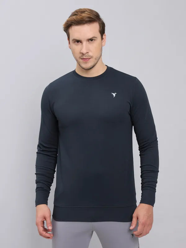 Men Solid Slim Fit Crew Neck T-shirt with ELASTO PLUS