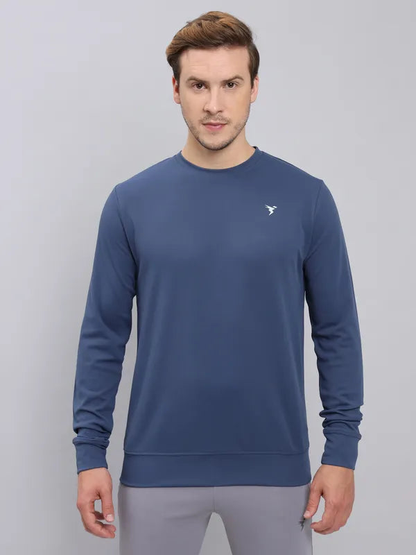 Men Solid Slim Fit Crew Neck T-shirt with ELASTO PLUS