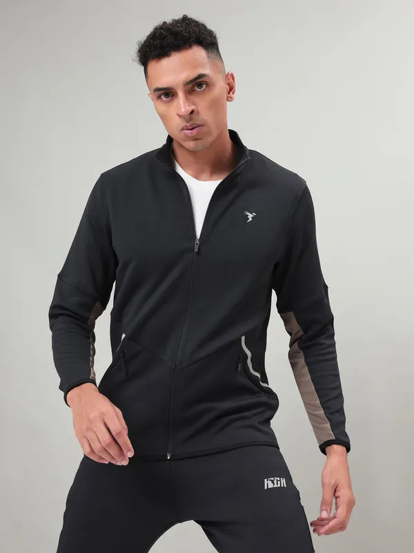 Men Solid Slim Fit Mock Neck Jacket with ELASTO PLUS