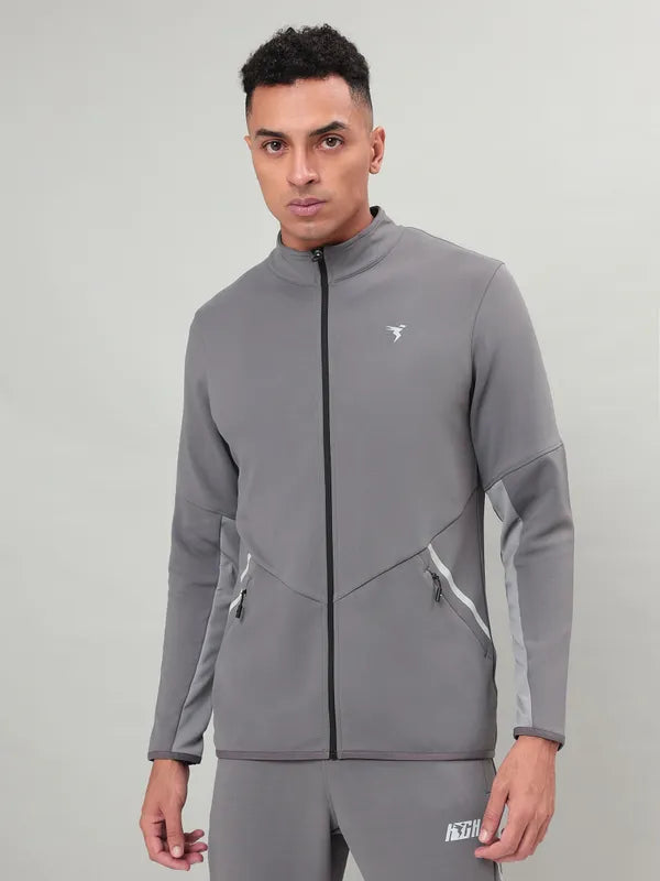 Men Solid Slim Fit Mock Neck Jacket with ELASTO PLUS