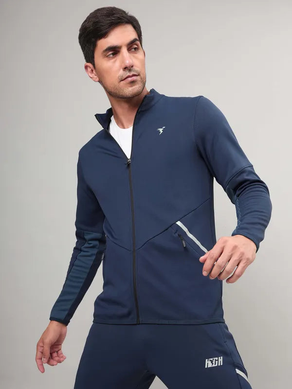 Men Solid Slim Fit Mock Neck Jacket with ELASTO PLUS