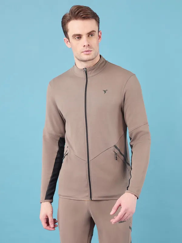 Men Solid Slim Fit Mock Neck Jacket with ELASTO PLUS