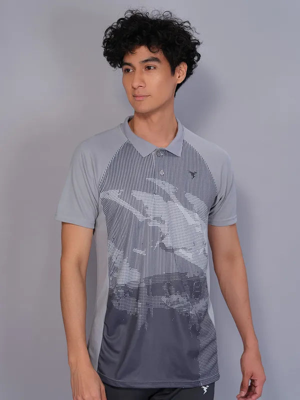 Men Printed Slim Fit Polo T-shirt with TECHNO COOL+