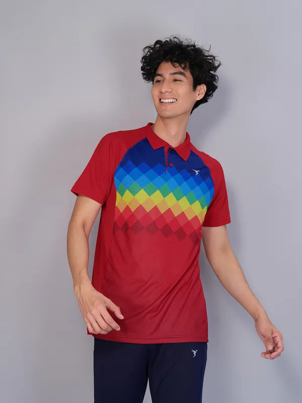 Men Printed Slim Fit Polo T-shirt with TECHNO COOL+