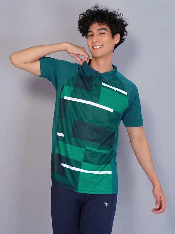 Men Printed Slim Fit Polo T-shirt with TECHNO COOL+