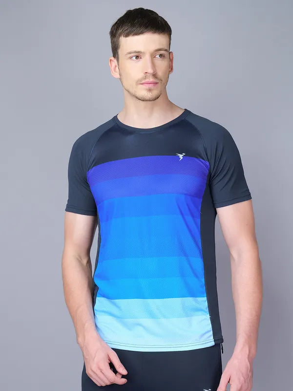 Men Stripe Slim Fit Crew Neck T-shirt with TECHNO COOL