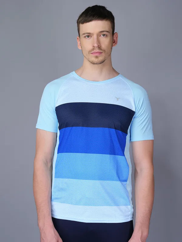 Men Stripe Slim Fit Crew Neck T-shirt with TECHNO COOL