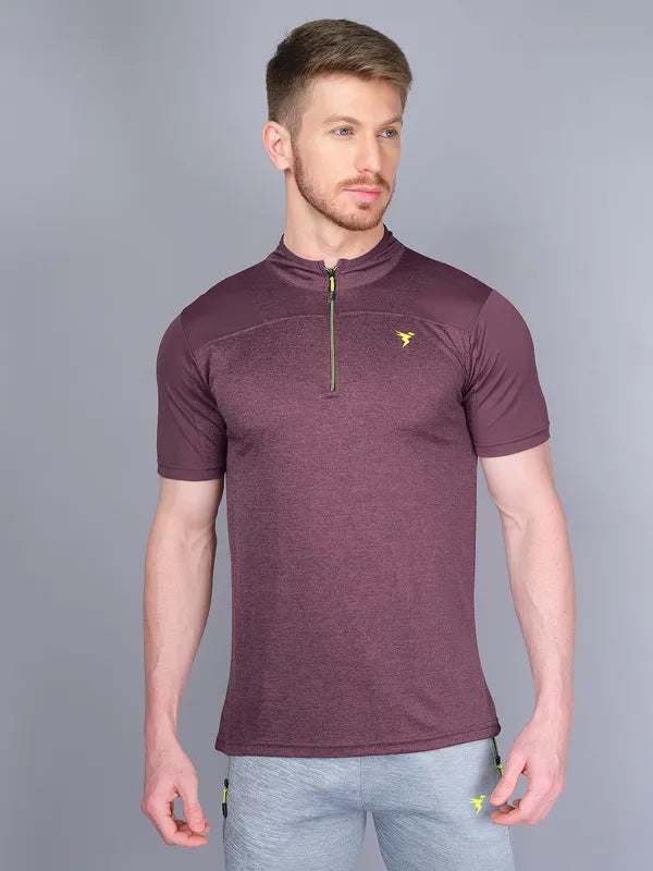 Men Melange Slim Fit Mock Neck T-shirt with DOUBLE COOL
