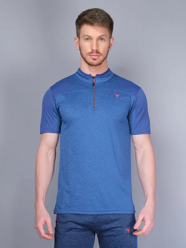 Men Melange Slim Fit Mock Neck T-shirt with DOUBLE COOL