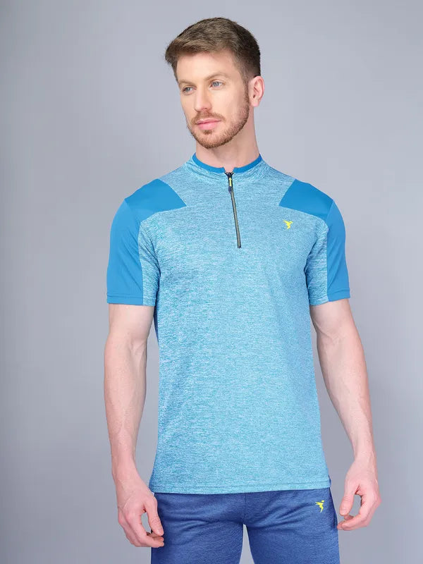 Men Melange Slim Fit Mock Neck T-shirt with DOUBLE COOL