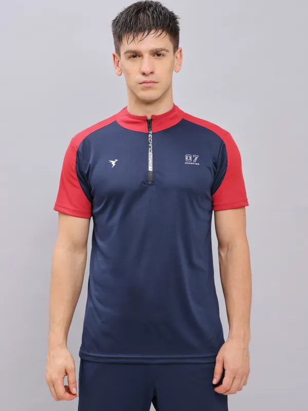 Men Colorblock Slim Fit Mock Neck T-shirt with TECHNO COOL+