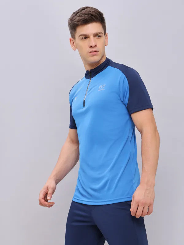 Men Colorblock Slim Fit Mock Neck T-shirt with TECHNO COOL+